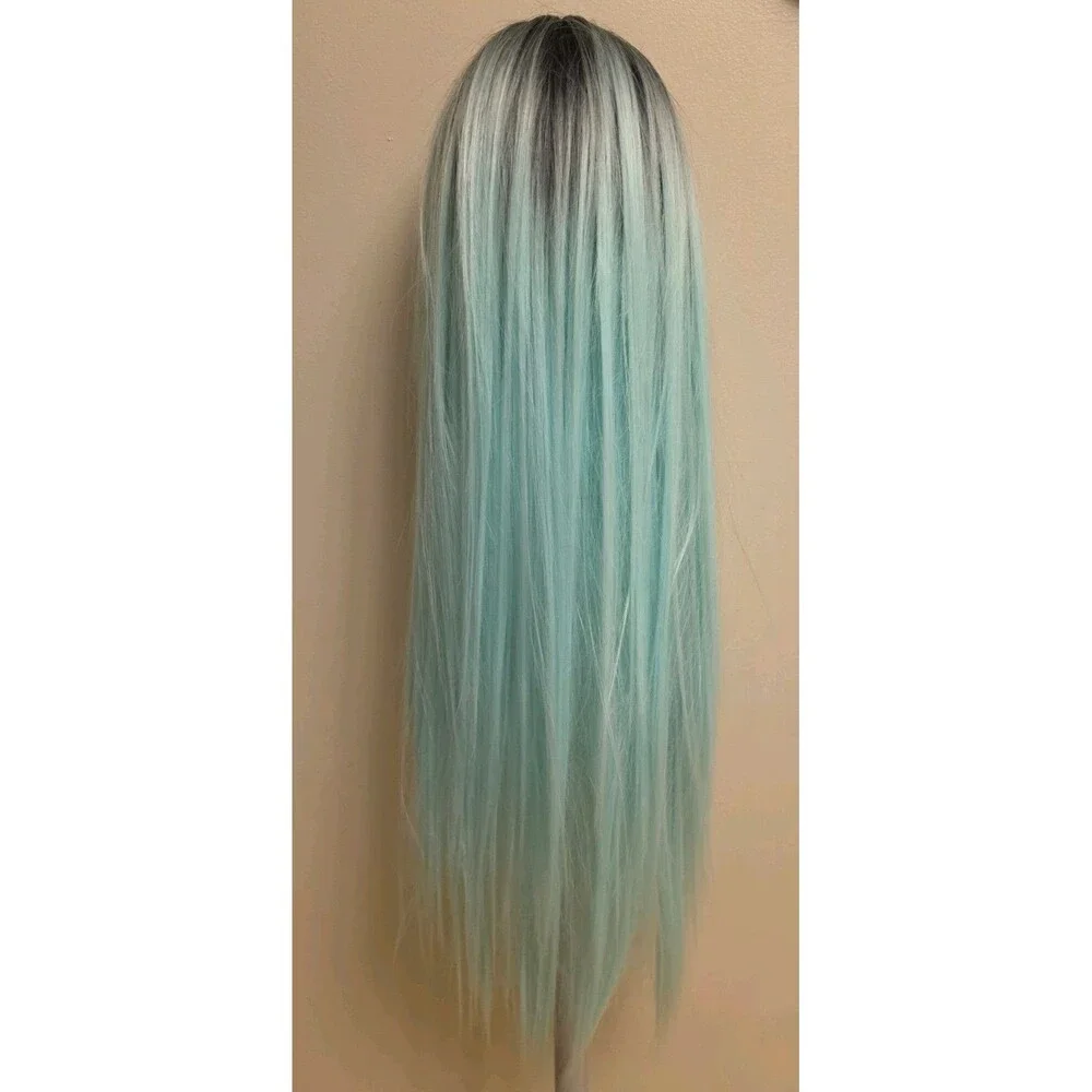 Synthetic Ombre Pastel Blue Dark Root Long Straight Cosplay Wig King Kylie 28 In
